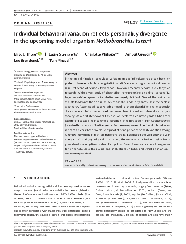 (PDF) Individual behavioral variation reflects personality divergence ...