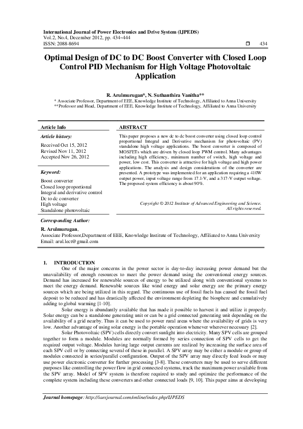 (PDF) Optimal Design of DC to DC Boost Converter with Closed Loop ...
