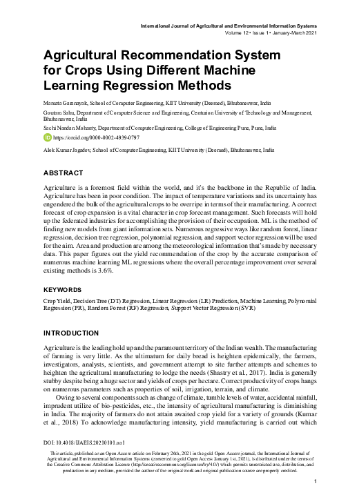 (PDF) Agricultural Recommendation System for Crops Using Different ...