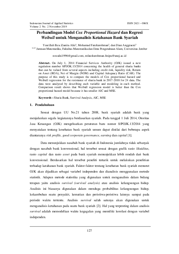 (PDF) Perbandingan Model Cox Proportional Hazard dan Regresi Weibull ...