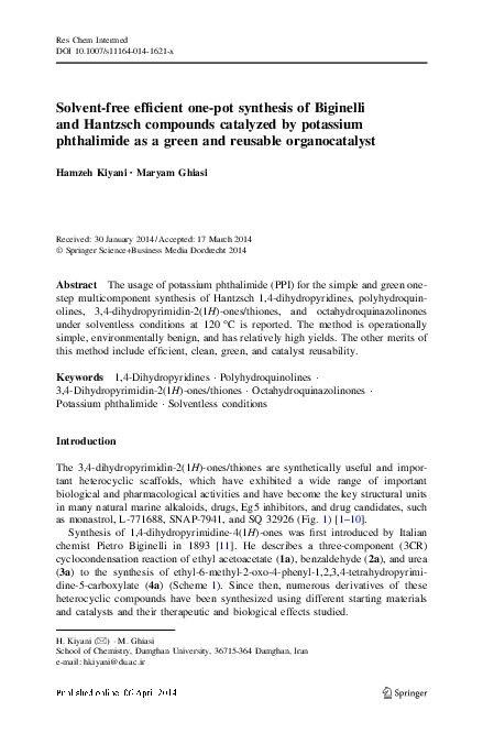 (PDF) Solvent-free efficient one-pot synthesis of Biginelli and ...