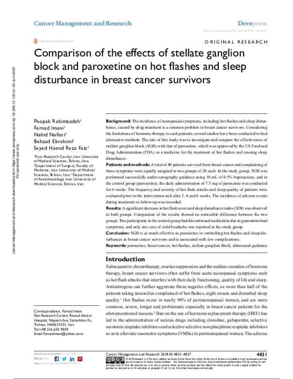 (PDF) Comparison of the effects of stellate ganglion block and