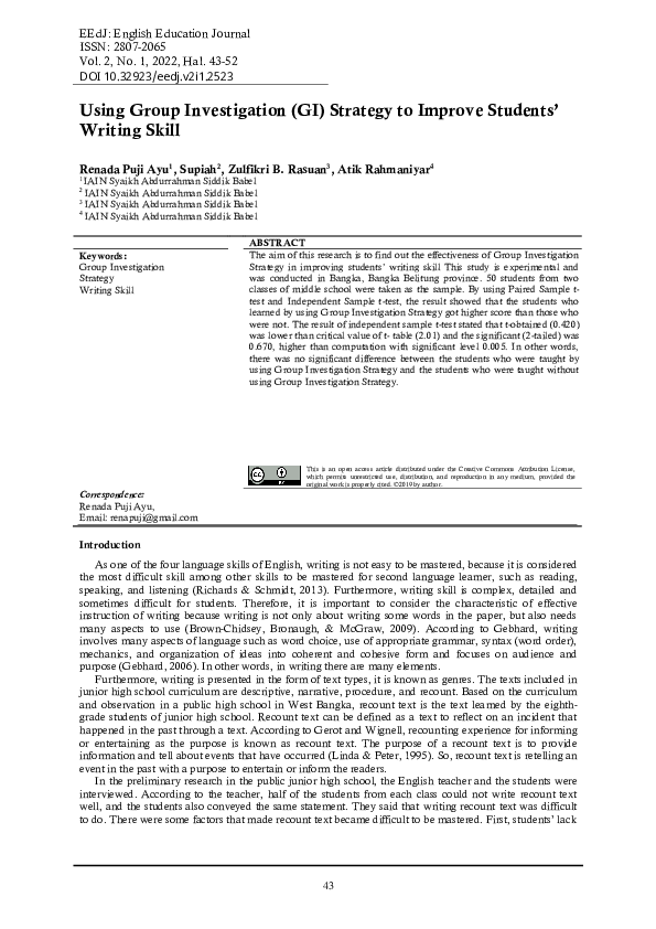 (PDF) Using Group Investigation (GI) Strategy to Improve Students ...