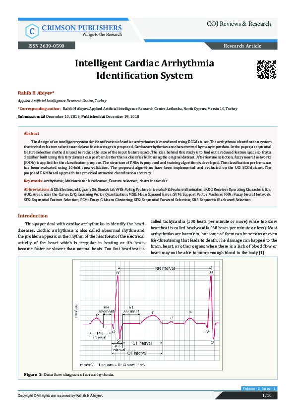(PDF) Intelligent Cardiac ArrhythmiaIdentification System