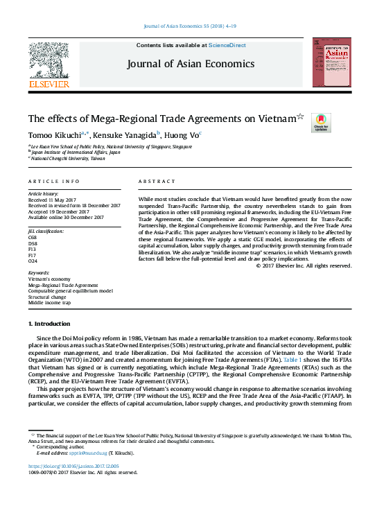 (PDF) The effects of Mega-Regional Trade Agreements on Vietnam