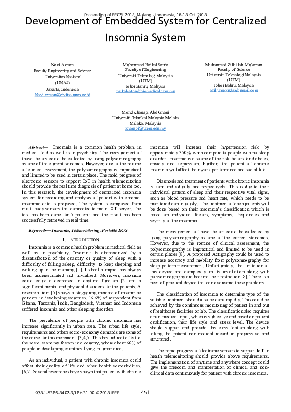 (PDF) Development of Embedded System for Centralized Insomnia System
