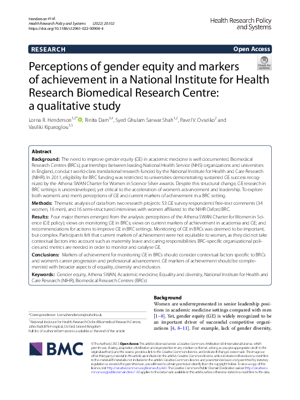 (PDF) Perceptions of gender equity and markers of achievement in a ...