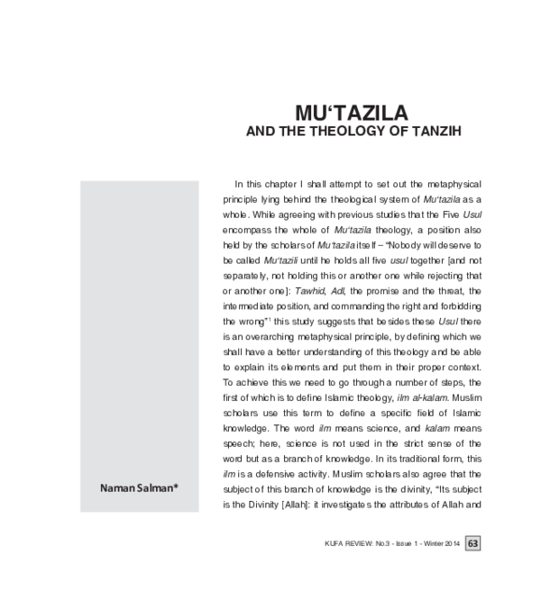 (PDF) Mu‘tazila and the theology of Tanzih
