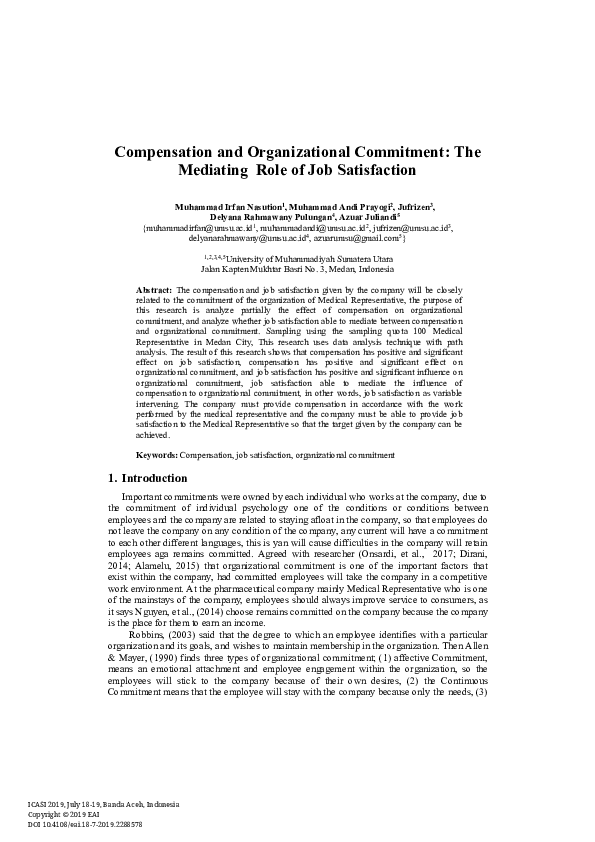 (PDF) Compensation and Organizational Commitment: The Mediating Role of ...