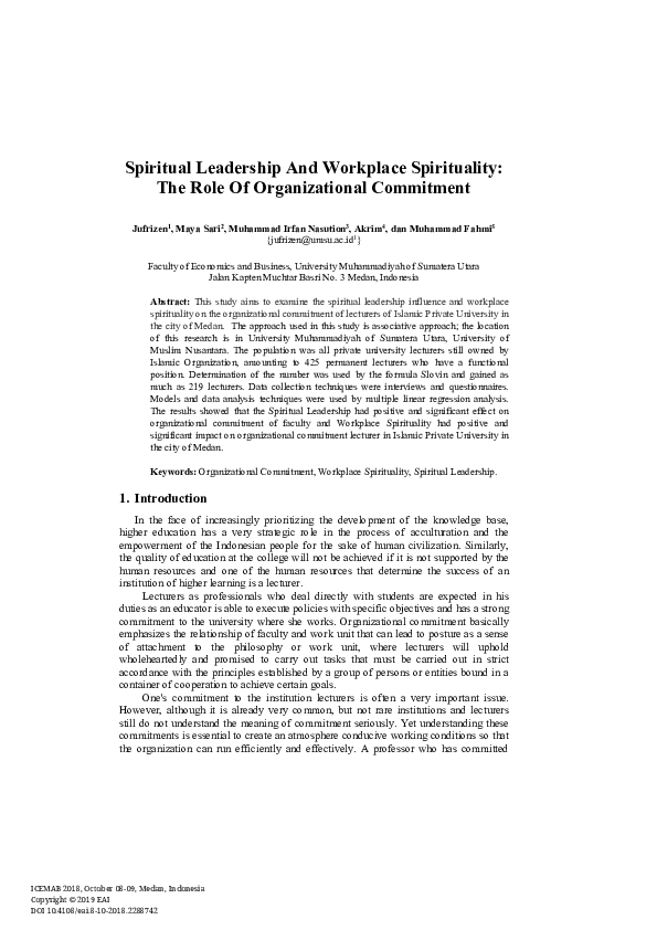 (PDF) Spiritual Leadership And Workplace Spirituality: The Role Of ...