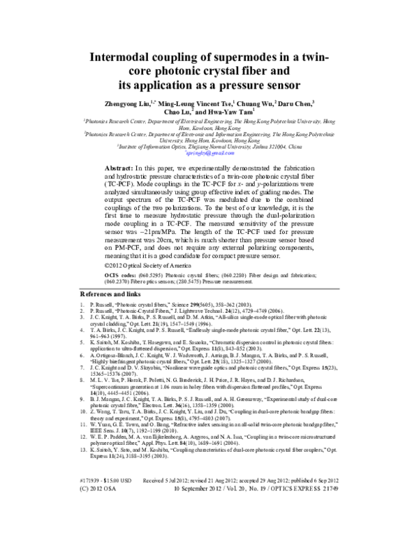 (PDF) Intermodal coupling of supermodes in a twin-core photonic crystal ...