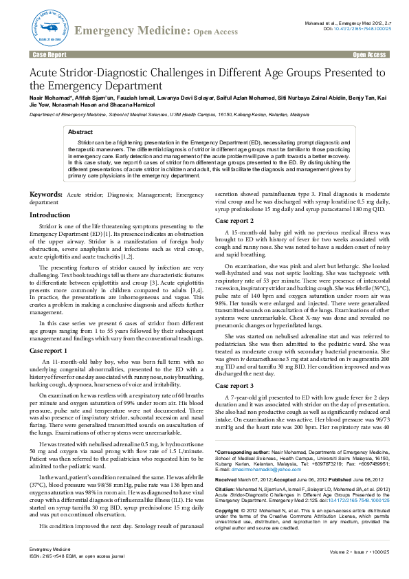 (PDF) Acute Stridor-Diagnostic Challenges in Different Age Groups ...