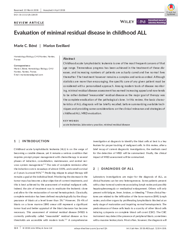 (PDF) Evaluation of minimal residual disease in childhood ALL