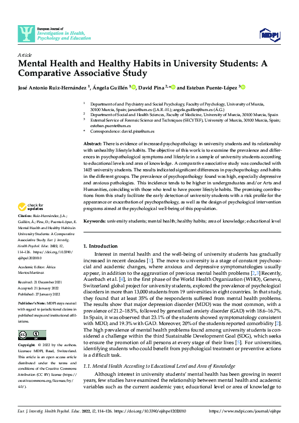 (PDF) Mental Health and Healthy Habits in University Students: A ...