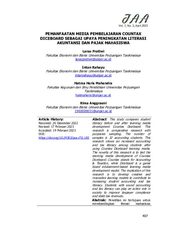 (PDF) Pemanfaatan Media Pembelajaran Countax Diceboard Sebagai Upaya ...