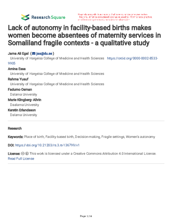 (PDF) Lack of autonomy in facility-based births makes women become ...