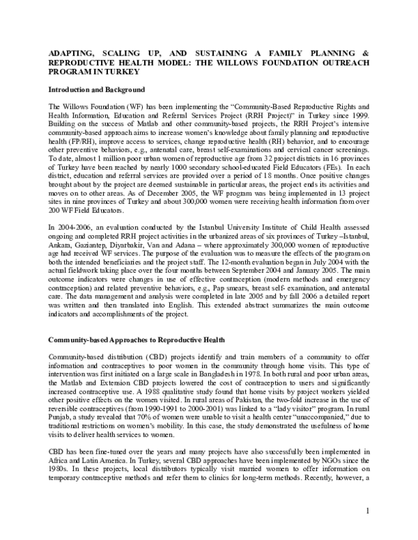 (PDF) Adapting scaling up and sustaining a family planning and