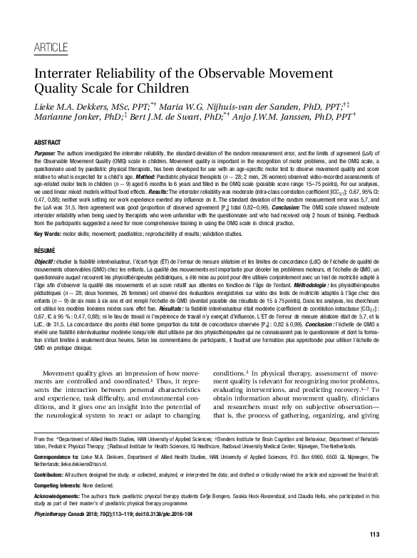 (PDF) Interrater Reliability of the Observable Movement Quality Scale ...