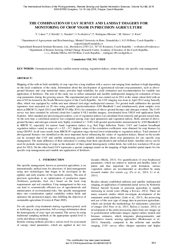 (PDF) The Combination of Uav Survey and Landsat Imagery for Monitoring ...