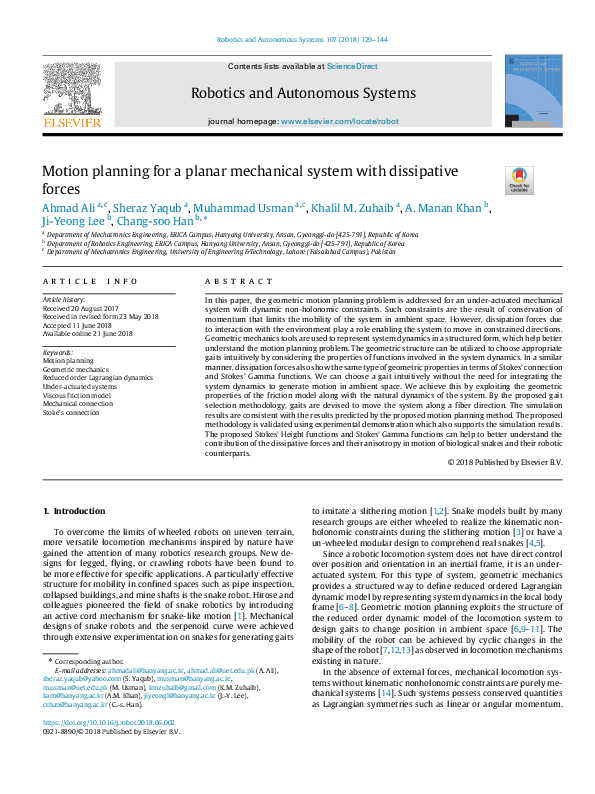 (PDF) Motion planning for a planar mechanical system with dissipative ...