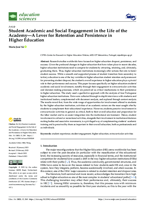 (PDF) Student Academic and Social Engagement in the Life of the Academy ...