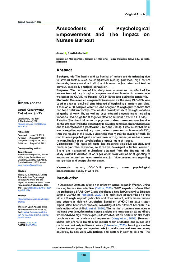 (PDF) Antecedents of Psychological Empowerment and The Impact on Nurses ...