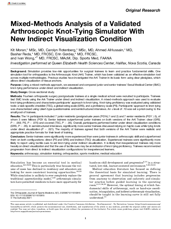 (PDF) Mixed-Methods Analysis of a Validated Arthroscopic Knot-Tying ...