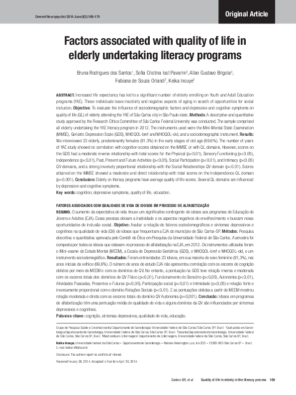 (PDF) Factors associated with quality of life in elderly undertaking ...