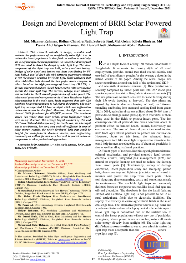 (PDF) Design and Development of BRRI Solar Powerer Light Trap (2)