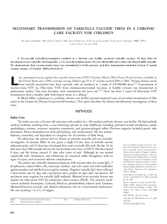 (PDF) Secondary transmission of varicella vaccine virus in a chronic ...