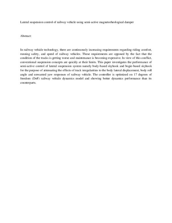 (PDF) Lateral suspension control of railway vehicle using semiactive