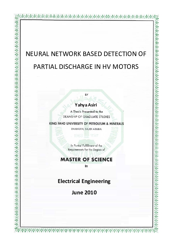 (PDF) Neural Network Based Detection of Partial Discharge in HV Motors