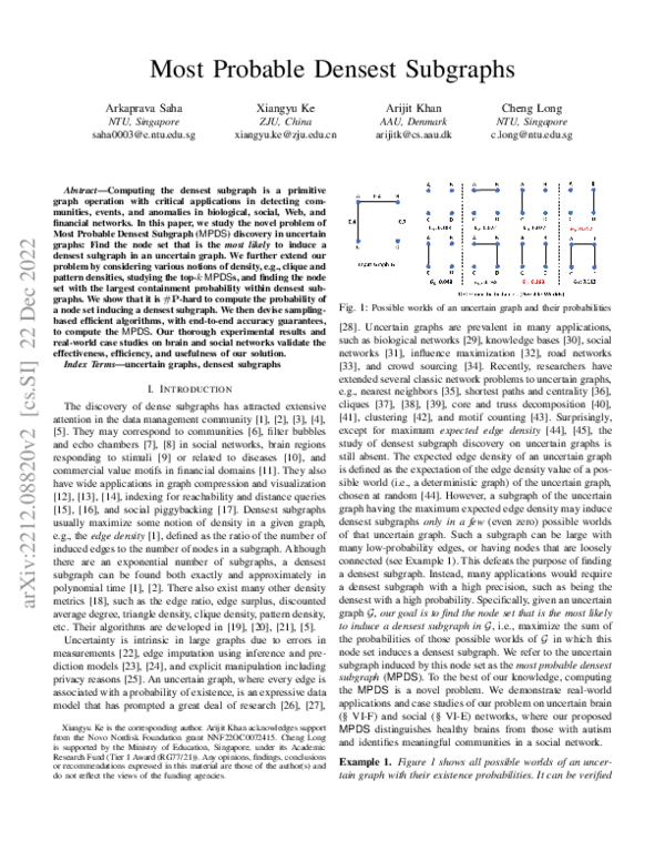 (PDF) Most Probable Densest Subgraphs | Arkaprava Saha - Academia.edu