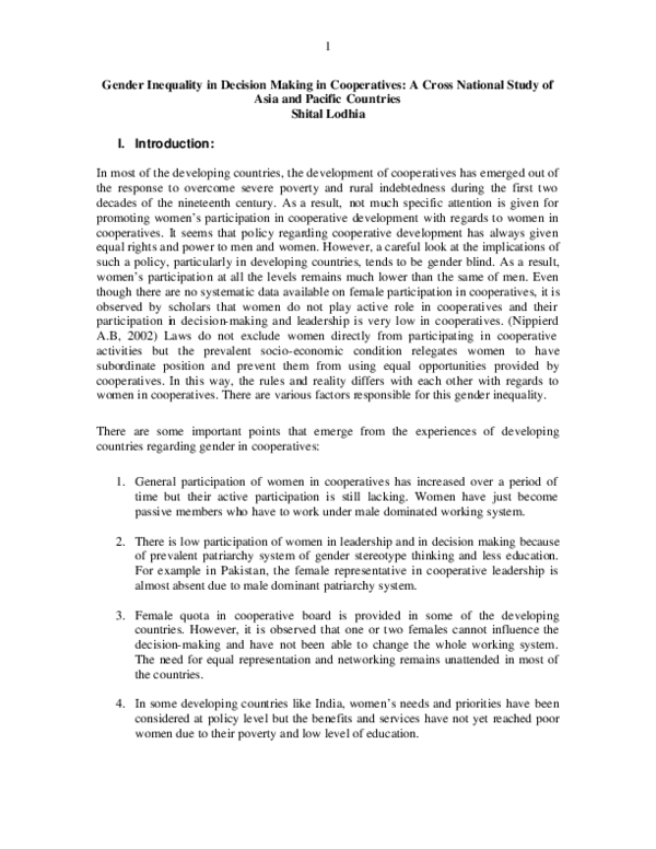 (PDF) Gender Inequality in Decision Making in Cooperatives: A Cross ...