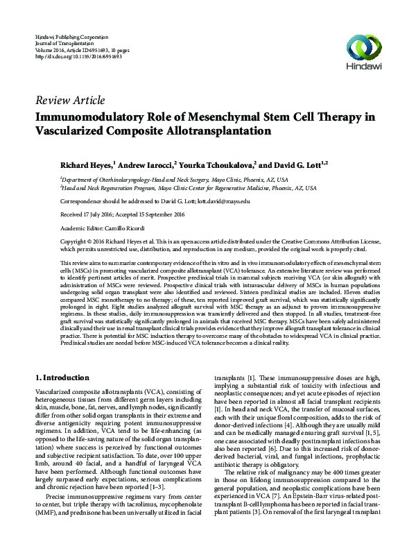 (PDF) Immunomodulatory Role of Mesenchymal Stem Cell Therapy in ...