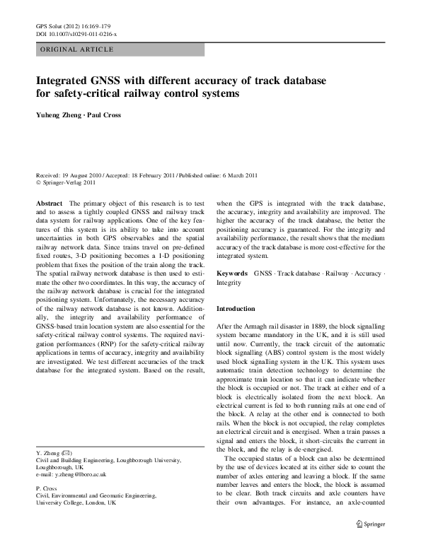 (PDF) Integrated GNSS with different accuracy of track database for ...