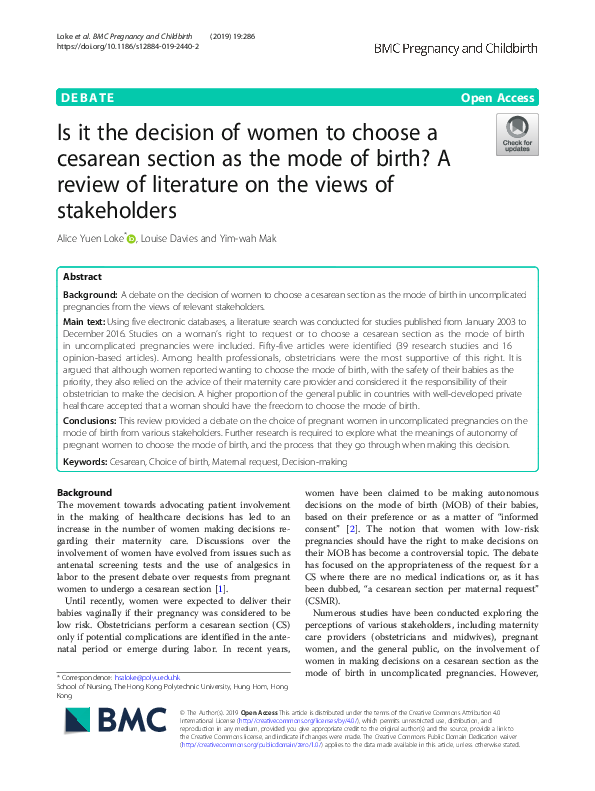 (PDF) Is it the decision of women to choose a cesarean section as the ...