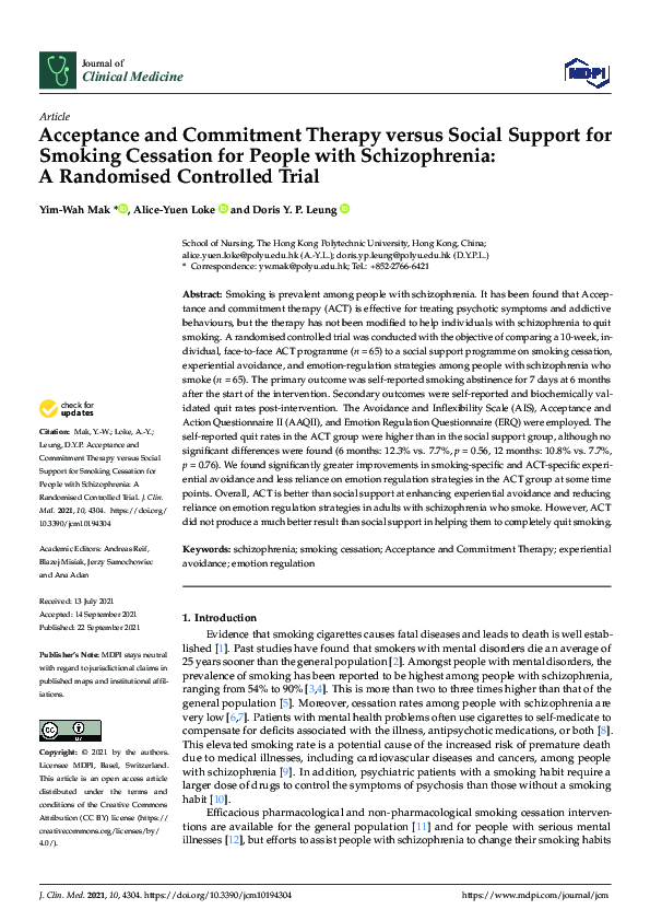 (PDF) Acceptance and Commitment Therapy versus Social Support for ...
