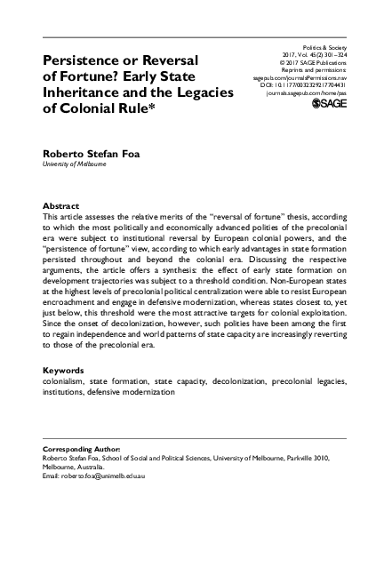 (PDF) Persistence or Reversal of Fortune? Early State Inheritance and ...