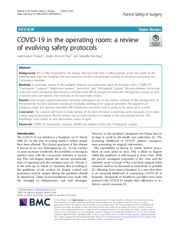 (PDF) COVID-19 in the operating room: a review of evolving safety protocols