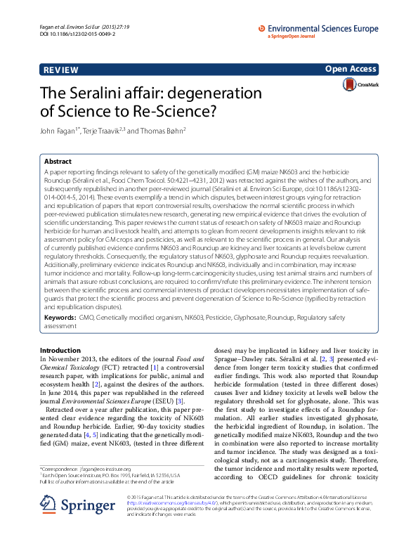 (PDF) The Seralini affair: degeneration of Science to Re-Science?