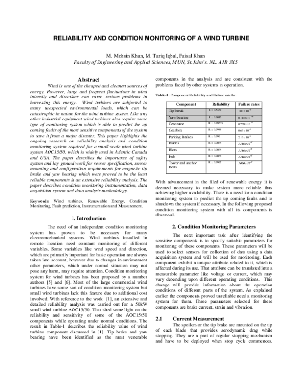 (PDF) Reliability and condition monitoring of a wind turbine