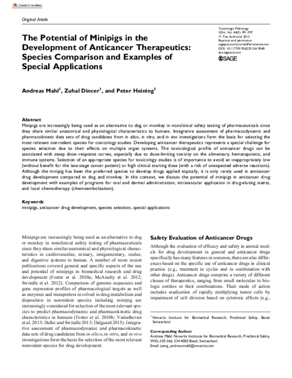 (PDF) The Potential of Minipigs in the Development of Anticancer ...