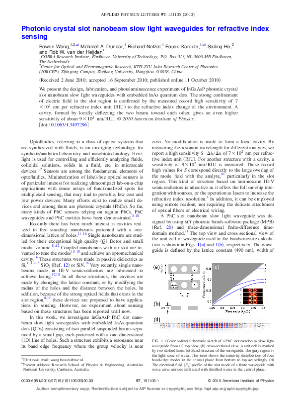 (PDF) Photonic crystal slot nanobeam slow light waveguides for ...