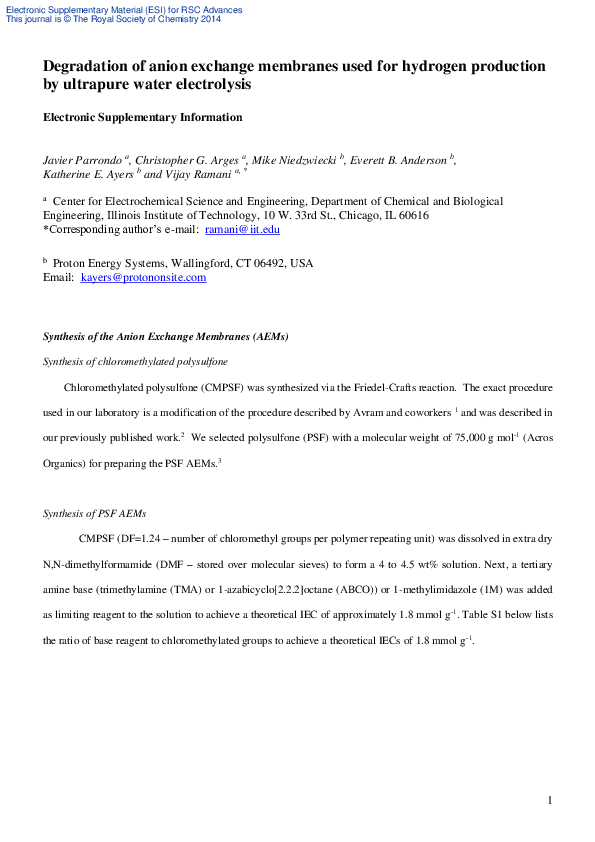 (PDF) Degradation of anion exchange membranes used for hydrogen