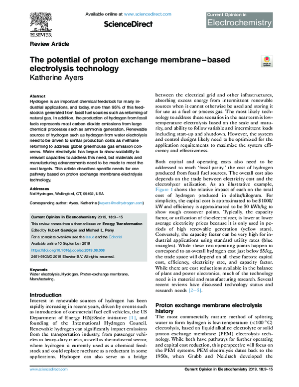 (PDF) The potential of proton exchange membranebased electrolysis