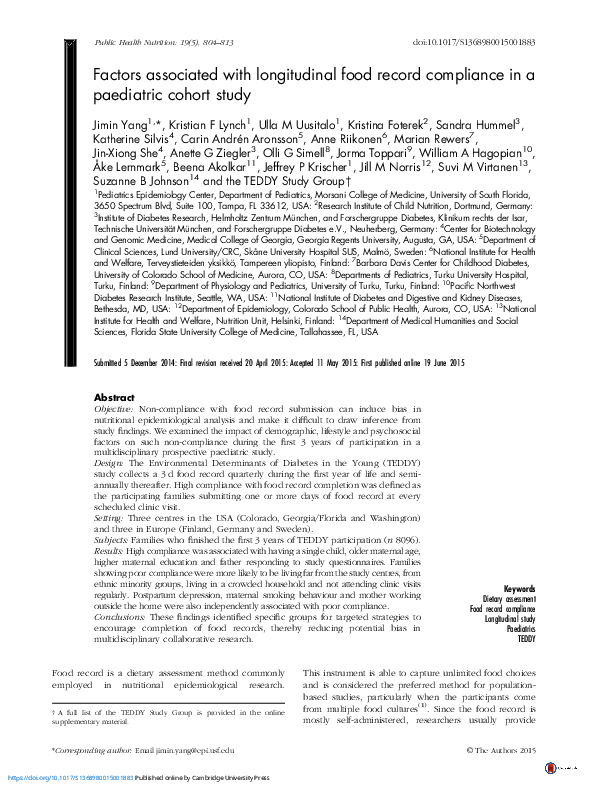 (PDF) Factors associated with longitudinal food record compliance in a ...