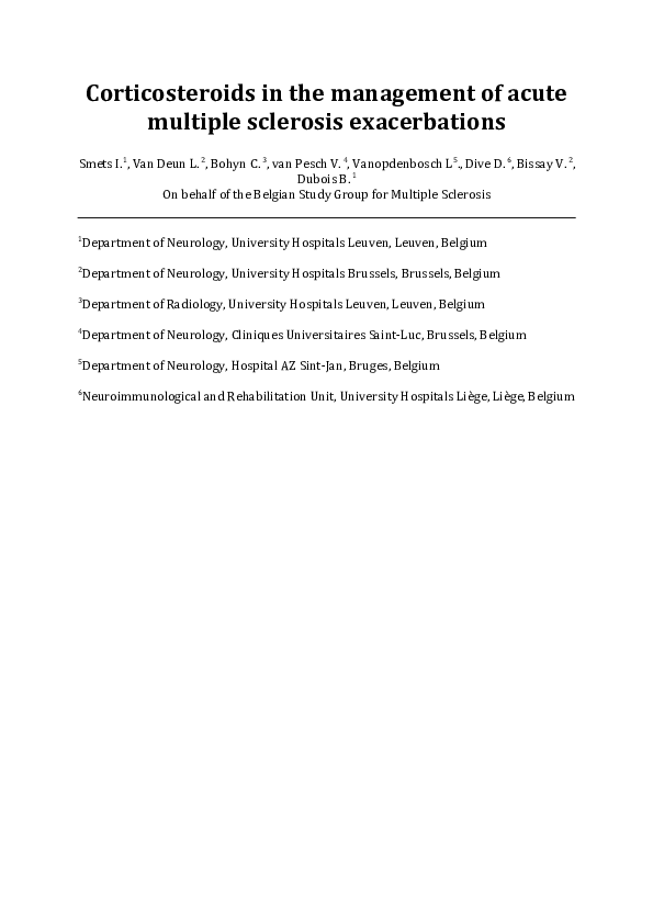 (DOC) Corticosteroids in the management of acute multiple sclerosis