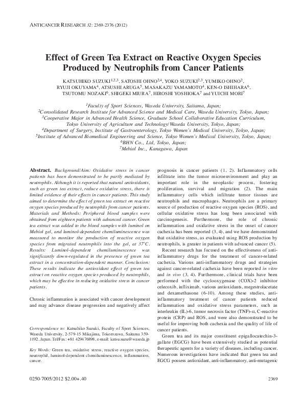 (PDF) Effect of green tea extract on reactive oxygen species produced ...
