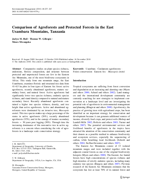 (PDF) Comparison of Agroforests and Protected Forests in the East ...
